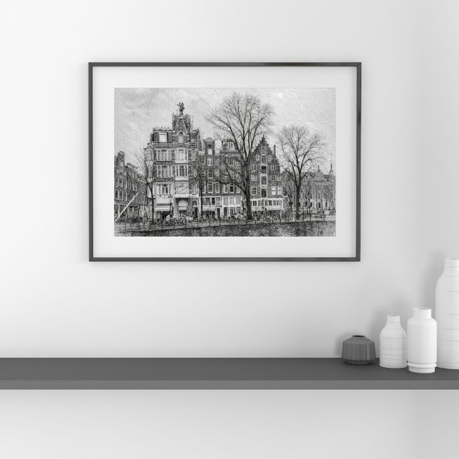 Amsterdam Canal Cityscape – Hand-Drawn Sketch Poster (Von Creator hochgeladen)