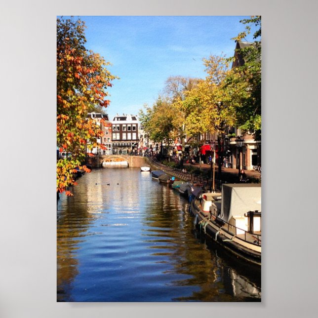 Amsterdam Canal Houseboards Ende Sommer Foto Poster (Vorne)