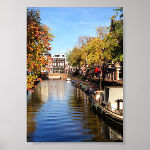 Amsterdam Canal Houseboote Ende Sommer Foto Poster
