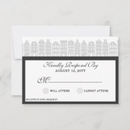 Amsterdam Canal Houses Dutch Wedding Silver RSVP Karte