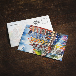 Amsterdam Canal Houses Watercolor Postcard Einladung