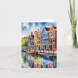 Amsterdam Canal Houses Watercolor Stationery Karte