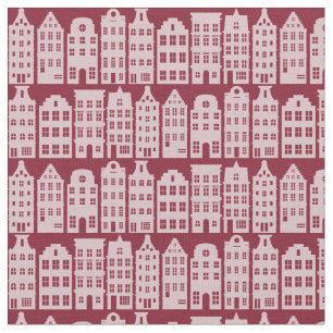 Amsterdam Canal Row Houses Marsala Red Pattern Stoff