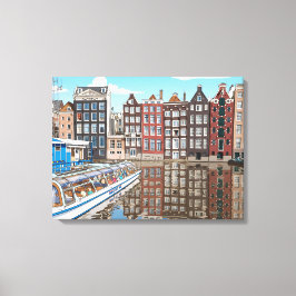 Amsterdam canal side houses canvas print leinwanddruck