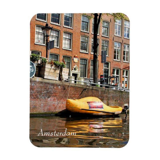 Amsterdam Canal, Wooden Shoe Boat Magnet (Vertikal)