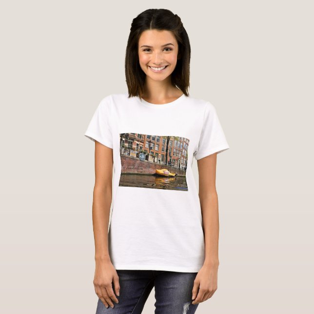 Amsterdam Canal, Wooden Shoe Boat T-Shirt (Vorne ganz)