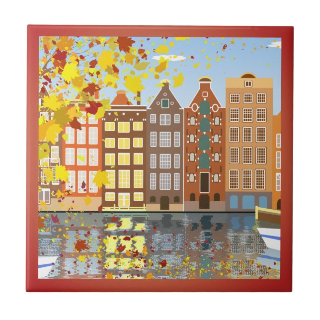 Amsterdam City Canal Herbst Farbenfrohe Keramik Ti Fliese (Vorderseite)