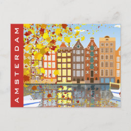 Amsterdam City Canal Herbst Farbenfrohe Postkarte