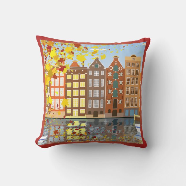 Amsterdam City Canal Herbst farbenfrohe Throw Kiss Kissen (Vorderseite)
