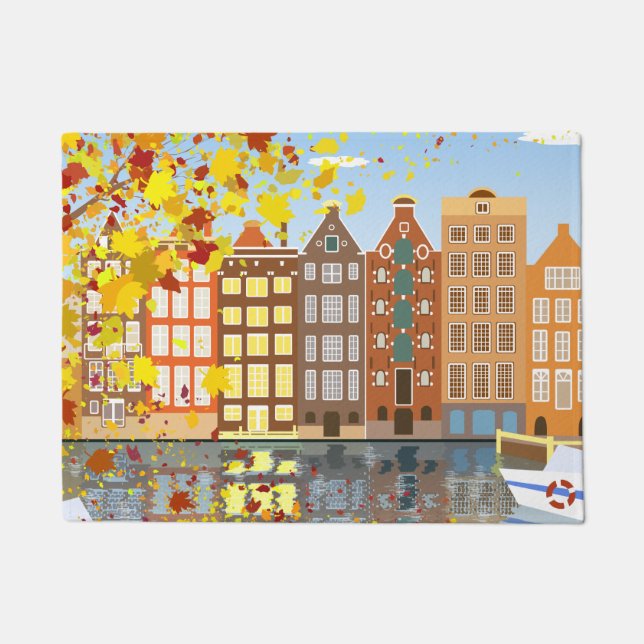 Amsterdam City Canal Herbst farbenfrohe Türmatte (Vorderseite)