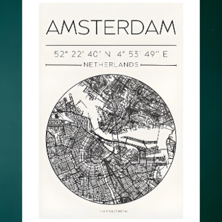 Amsterdam City Map Poster – Minimal Urban Wall Art