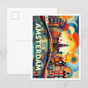 Amsterdam City Niederlande künstlerisch bunt Postkarte