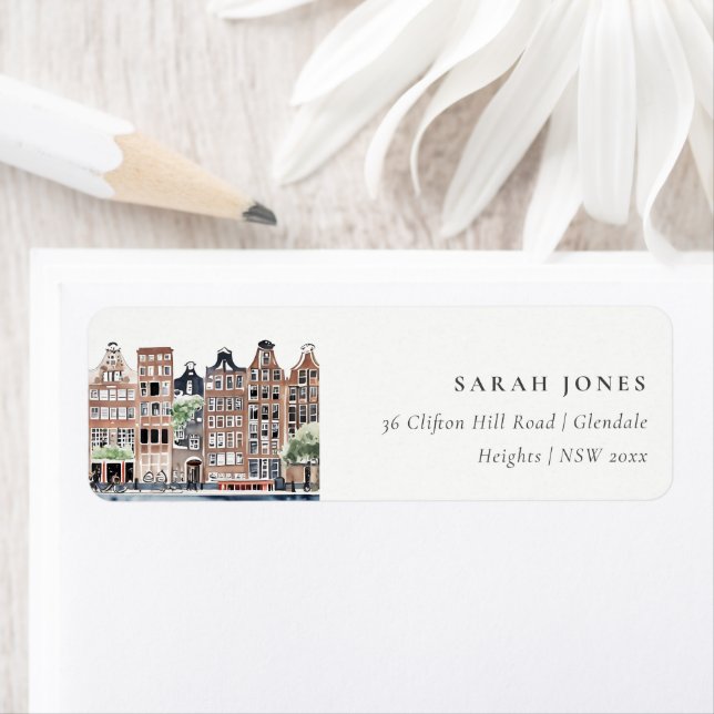 Amsterdam Dutch Canal Watercolor Landscape Anschri (Insitu)