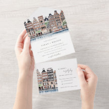 Amsterdam Dutch Canal Watercolor Landscape Wedding