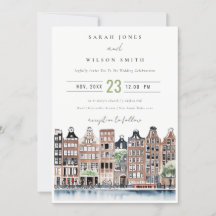 Amsterdam Dutch Canal Watercolor Landscape Wedding