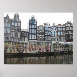 Amsterdam Flower Market Canal Maisons Photo Poster