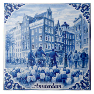 Amsterdam-Häuser im Stil von Delft-Blau-Fliesen Fliese