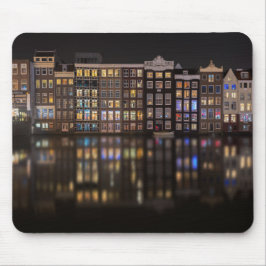 Amsterdam-Häuser mit bunten Lichtern in der Nacht Mousepad