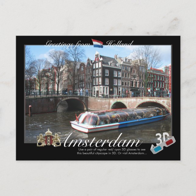 Amsterdam Holland 3D Anaglyph Postcard Postkarte (Vorderseite)
