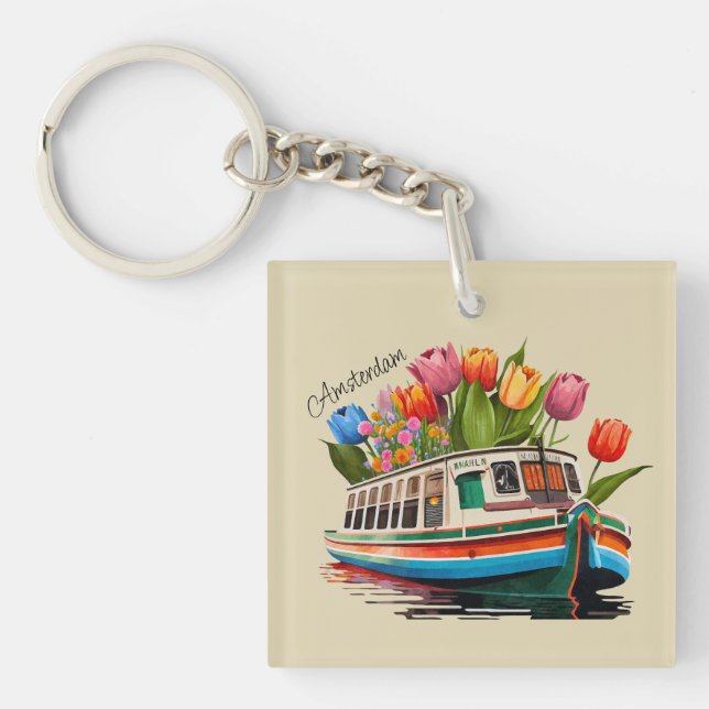 Amsterdam Holland Boat Travel Schlüsselanhänger (Vorderseite)