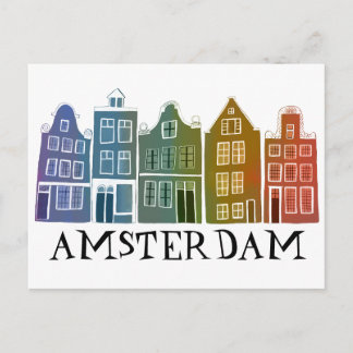 Amsterdam Holland Canal Houses Travel Colorful Postkarte