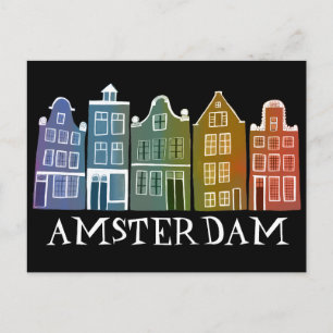 Amsterdam Holland Canal Houses Travel Colorful Postkarte