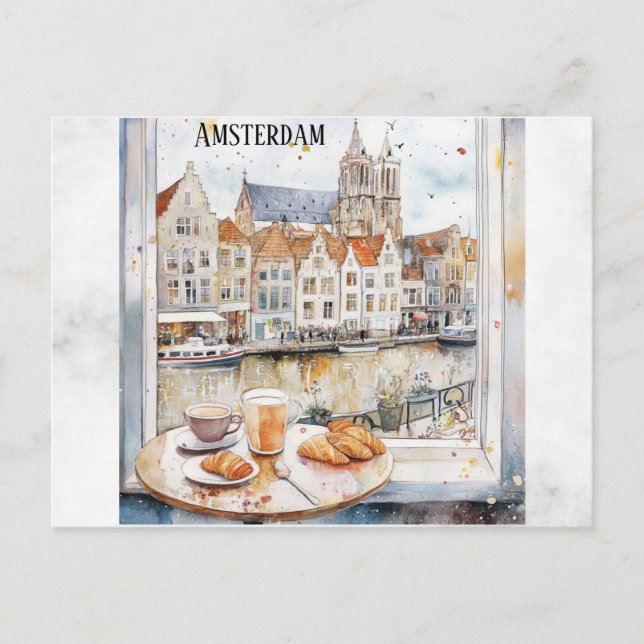Amsterdam Holland Netherlands Canal Dutch Travel Postkarte (Vorderseite)