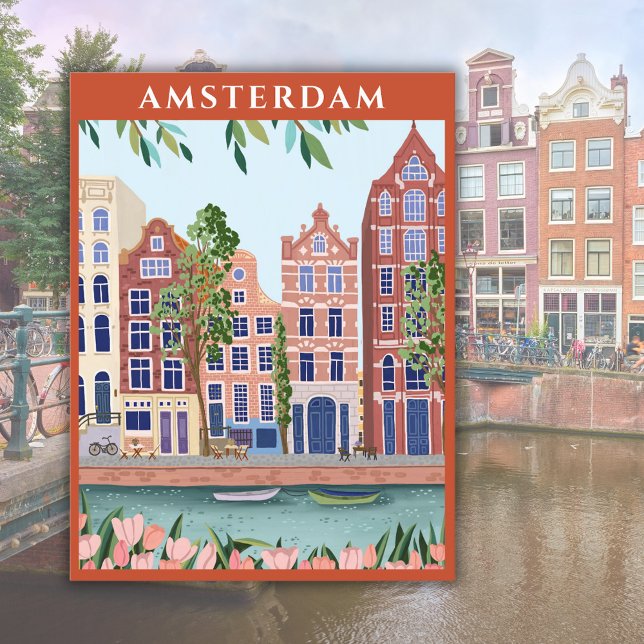 Amsterdam Holland Netherlands Watercolor Postkarte (Von Creator hochgeladen)