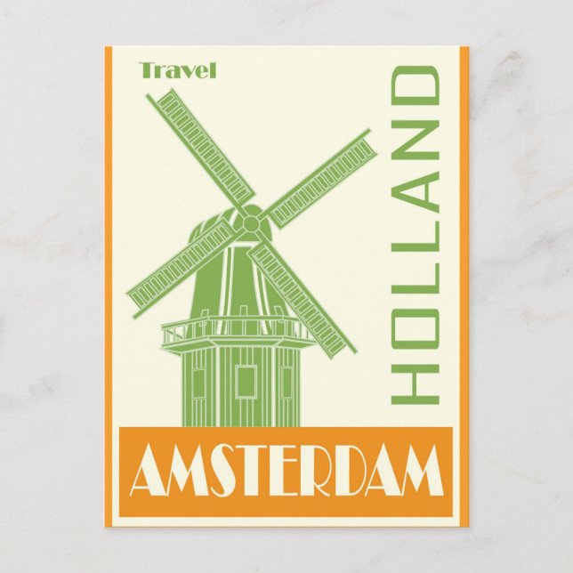 Amsterdam Holland Vintag Windmill Travel Postkarte (Vorderseite)