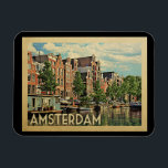 Amsterdam Holland Vintage Travel Magnet<br><div class="desc">Amsterdam Holland Design im Vintage Travel Stil mit einem ruhigen niederländischen Kanal.</div>