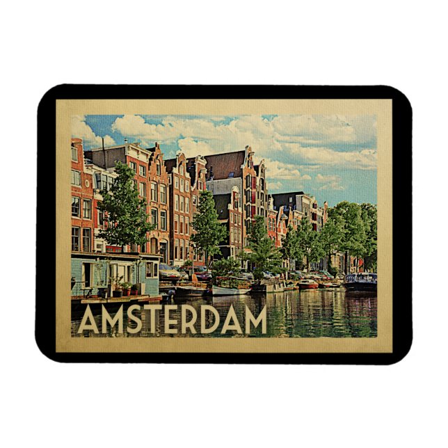 Amsterdam Holland Vintage Travel Magnet (Horizontal)