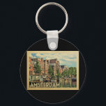 Amsterdam Holland Vintage Travel Schlüsselanhänger<br><div class="desc">Amsterdam Holland Design im Vintage Travel Stil mit einem ruhigen niederländischen Kanal.</div>