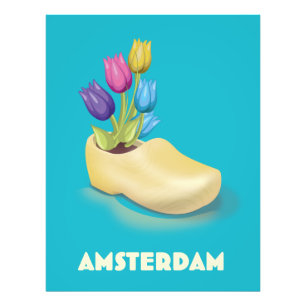 Amsterdam-Holzschuhe und Tulpen-Reiseposter. Fotodruck