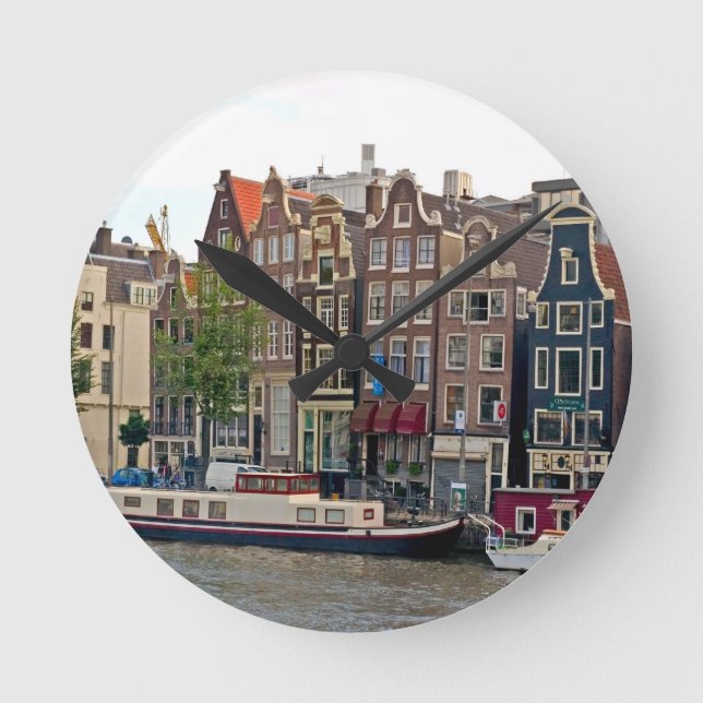 Amsterdam, houses on the canal runde wanduhr (Vorderseite)