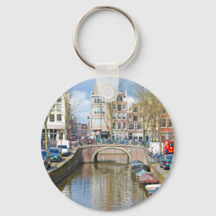 Amsterdam-Kanal mit Booten Schlüsselanhänger