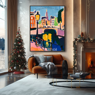 Amsterdam-Kanäle und Fahrräder in fauvistischer Ku Poster