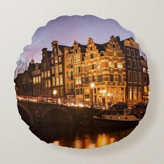 Amsterdam-Kanalhäuser am runden Kissen der (Vorderseite)