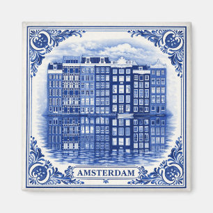 Amsterdam-Kanalhäuser Magnet im Delft-Blau-Stil