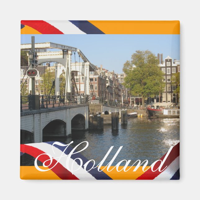 Amsterdam Magere Brug Bridge Orange Kühlschrankmag Magnet (Vorne)