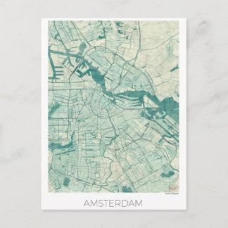 Amsterdam Map Blue Vintag Watercolor Postkarte
