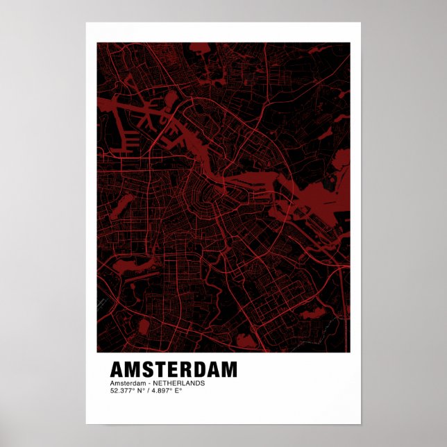 Amsterdam Map Poster - Amsterdam Black & Red Map (Vorne)