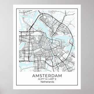 Amsterdam Map Print - Amsterdam Black & White Map Poster