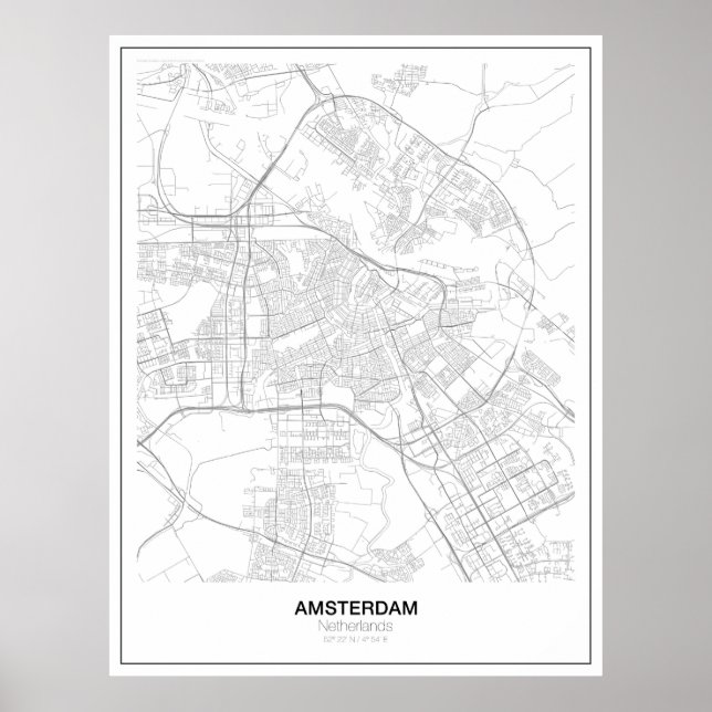 Amsterdam Minimalistisch Map Poster (Stil 2) (Vorne)