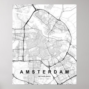 Amsterdam-Minimalistische Karte (Schwarz & Weiß) Poster