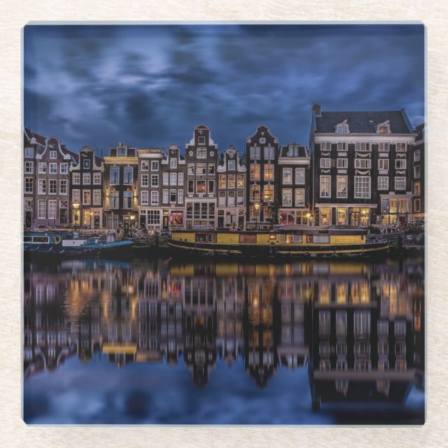 Amsterdam mit Kanälen in Dusk Glasuntersetzer (Vorderseite)