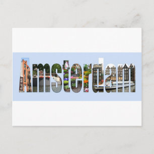 Amsterdam mit touristischen Sehenswürdigkeiten in  Postkarte