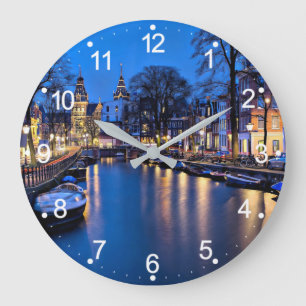 Amsterdam Nacht Wallpaper-67657 Große Wanduhr