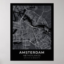 Amsterdam Netherlands Black City Map Poster