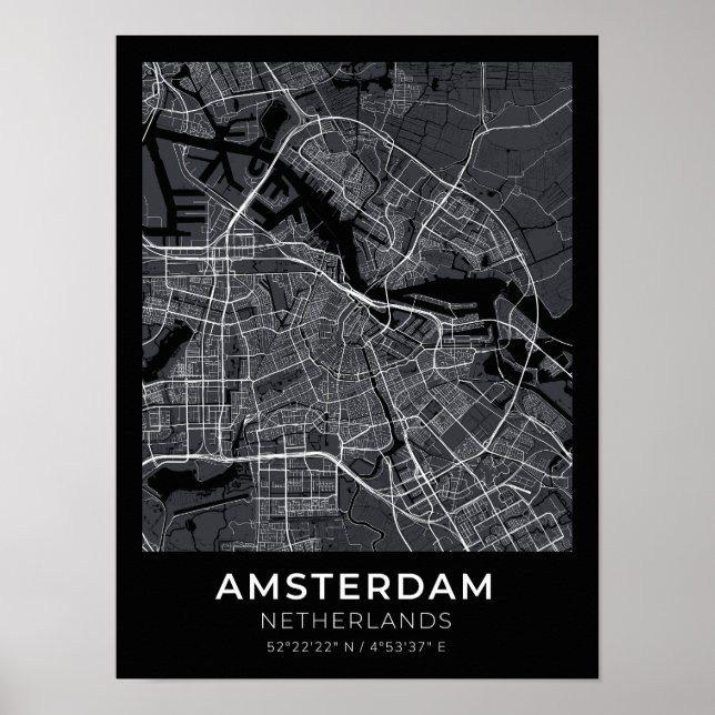 Amsterdam Netherlands Black City Map Poster (Vorne)