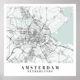 Amsterdam Netherlands Blue Water Street Karte Poster